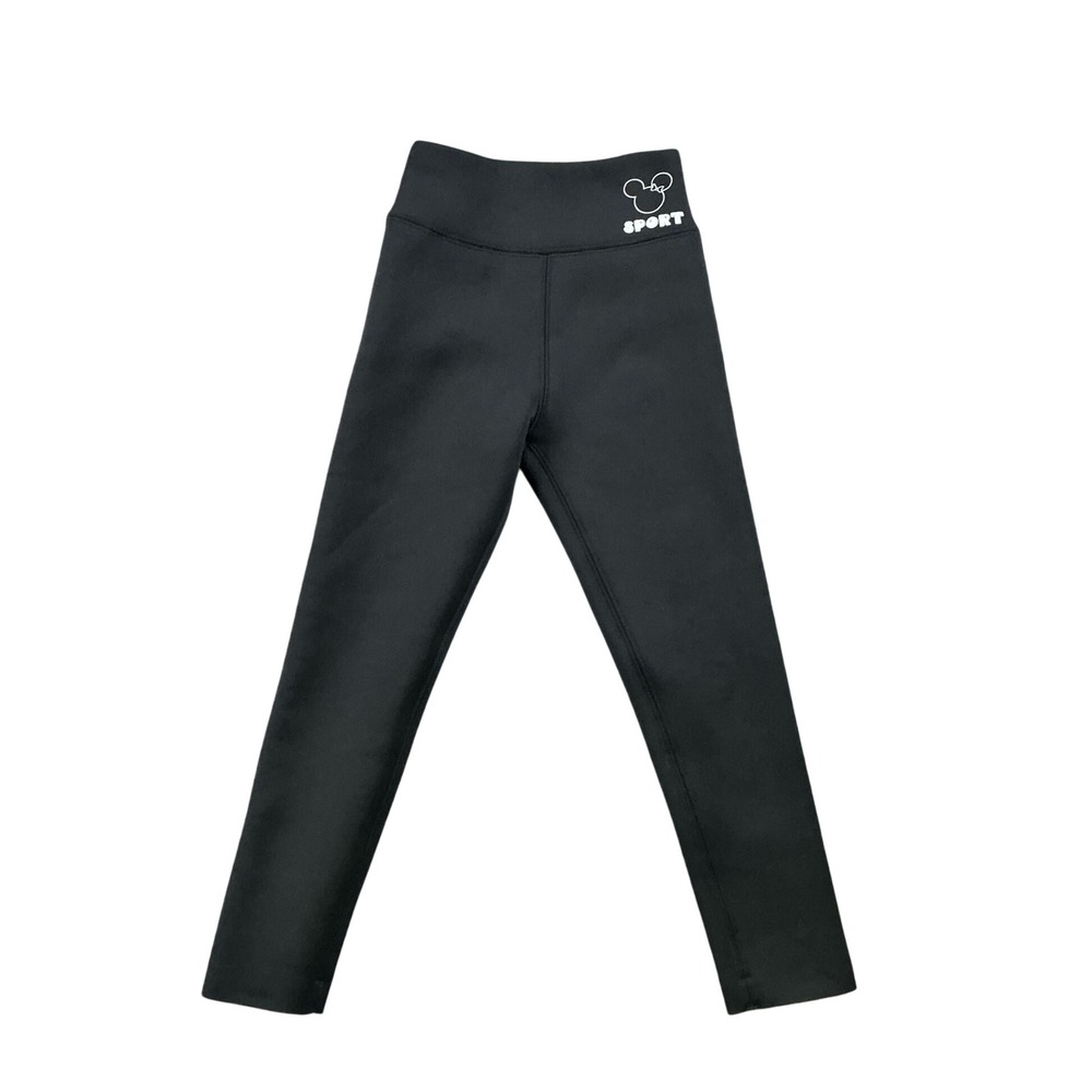 Disney Sport Girls Black Fleece Lined Leggings High Waisted Size M 7/8